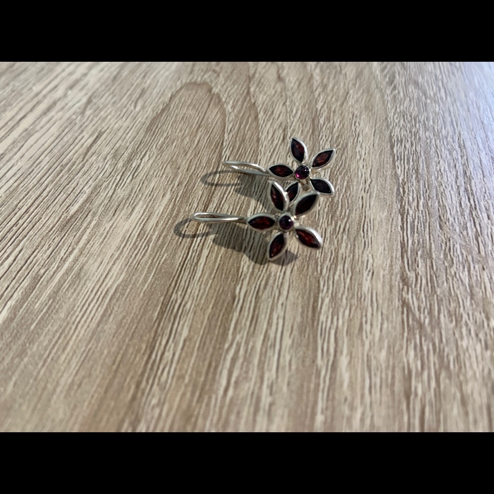 Ruby And Sterling Silver Earrings - Flower - image 1